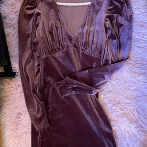 Only Velvet Long Sleeve Dress in Deep Purple
